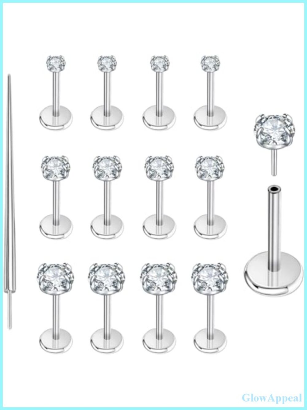 Hypoallergenic Surgical Steel Flat Back Stud Earrings Set - 13 Piece Cartilage